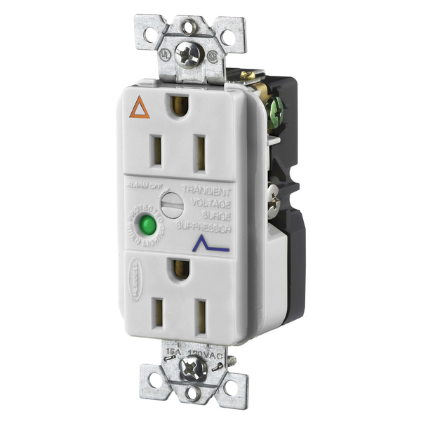 Hubbell Wiring Device-Kellems IG TVSS Duplex Receptacle with Light and Alarm, 15A 125V, 5-15R, Office White IG5262OWSA